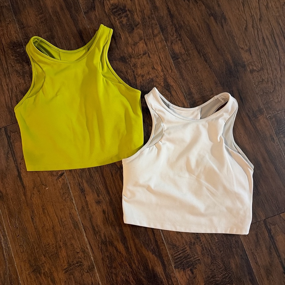 MTA Sport Lime Green and White Racerback Crop Top Duo
